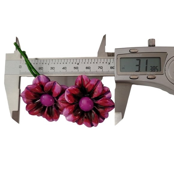 Pink Purple Plastic Daisy Flower Duo, Green Metal Stem Pin Brooch E143 - Picture 8 of 10